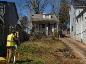 lot survey arlington va multi unit redevelopment - Arlington Land Surveying Lot Survey in Arlington VA documenting a narrow residential property before redevelopment into several housing units